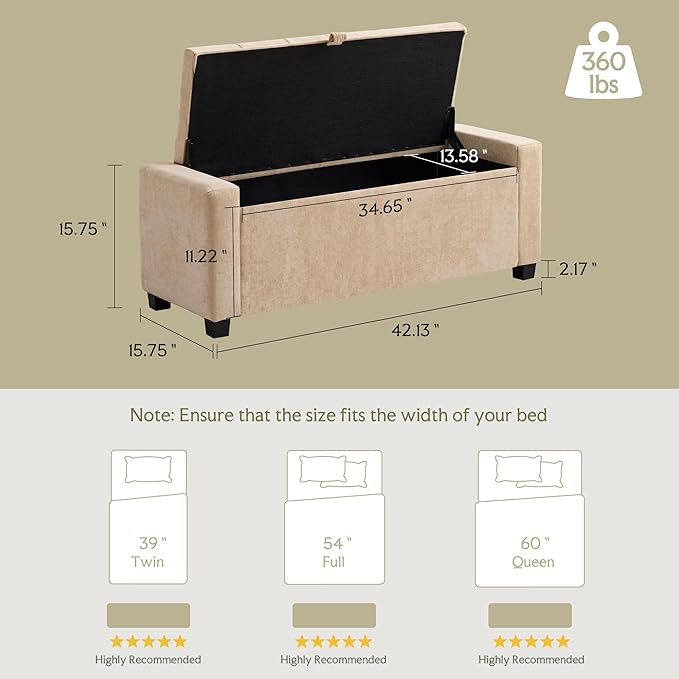 GRAINELL Storage Ottoman Bench, Upholstered Tufted Bedroom Bench with Storage, End of Bed Storage Bench for Living Room & Entryway, 350 lb Capacity, Linen flaxen