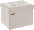 SONGMICS Storage Ottoman, Foldable Small Ottoman Foot Rest, 12.2 x 16.1 Inches Foot Stool, OAD up to 286 lb, for Living Room, Bedroom, Dorm, Cream White ULSF200W01