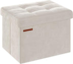 SONGMICS Storage Ottoman, Foldable Small Ottoman Foot Rest, 12.2 x 16.1 Inches Foot Stool, OAD up to 286 lb, for Living Room, Bedroom, Dorm, Cream White ULSF200W01