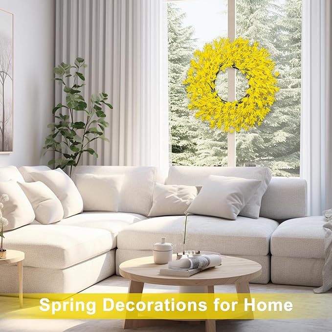 26 Inch Spring Wreaths for Front Door Large Spring Door Wreath Easter Valentines Wild Floral Summer Wreaths Outside All Season for Farmhouse Porch Wall Wedding Living Room Home Decor(Yellow)