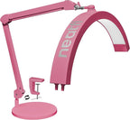 Neatfi Half Moon Swing Arm Table Lamp, 2500 Lumens, CCT Dimming, 5 Light Modes, Professional LED Lighting for Estheticians, Ideal for Nail Art, Facials, and Tattoos (with Base and Clamp, Pink)