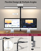 LED Desk Lamp for Home Office, Eye-Caring Desk Light with Clamp, Stepless Dimming 24W Double Head Architect Task Lamp with Remote Control, Flexible Arm, for Working, Studying, Reading, Drafting