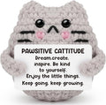 Crochet Cat Easter Basket Stuffers Positive Cat Crochet for Friend for Mom Grandma Dad Grandpa Daughter Son Gifts, Emotional Coworker Sister Brother Support Small Birthday Gifts