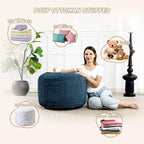 Round Stuffed Pouf Ottoman,Corduroy Foot Rest with Rebound Foam Filled, Furry and Fluffy Foot Stool Ottoman, Floor Poufs for Living Room (Blue, 20" D x 20" W x 15" H)
