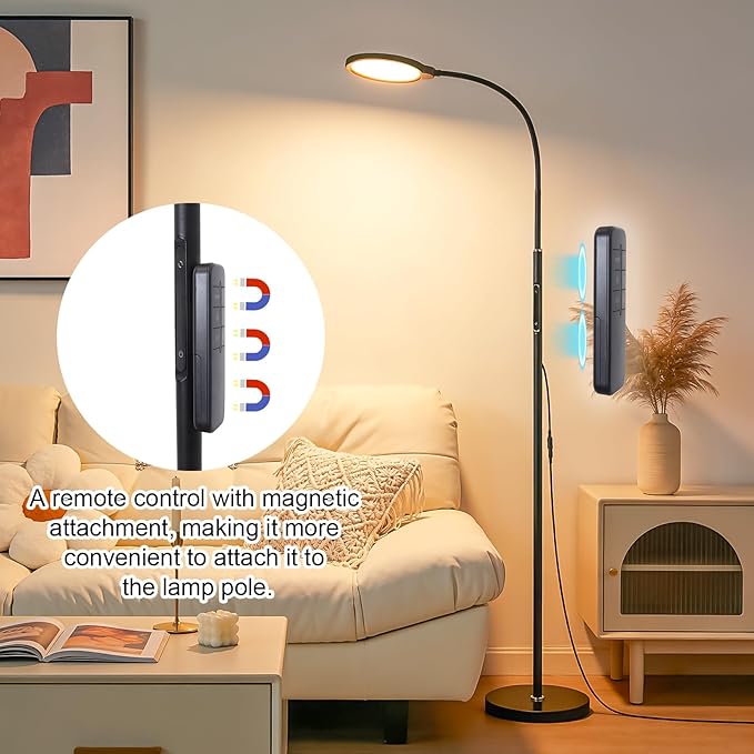 Bright LED Eye-Friendly Floor Lamp with Remote and Touch Dimmer & Adjustable Color Temperature, Smart Gooseneck Standing Light for Living Room,Kids Bedroom, Home Office Desk,Library Study Reading