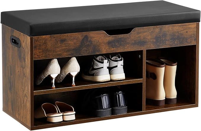 VEVOR Shoe Storage Bench with Padded Cushion, Entryway Bench with Hidden Storage, Holds up to 300 lbs, 31.7 x 12.0 x 17.5 Inches, for Entryway, Hallway, Living Room, Bedroom