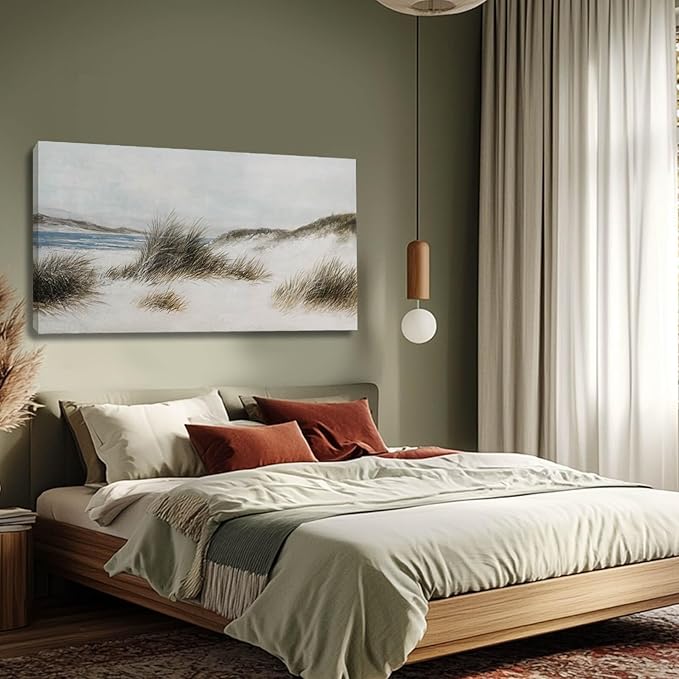 GAIDUOMAI Wall Art for Living Room Beige Seaside Wall Decor Canvas Painting Weed Ocean Artwork Vintage Nature Posters for Bedroom Kitchen 24x48 Inch