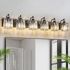 6-Light Black Bathroom Light Fixtures Over Mirror Modern Vanity Lights Crystal Wall Sconce Vintage Bathroom Lighting with Crystal Shade E26 Base for Bedroom, Living Room, Hallway