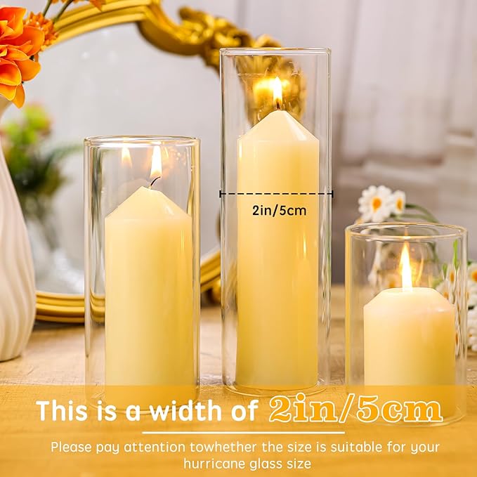 3 Pcs Ivory White Pillar Candles Bulk,2x3 2x6 2x8 Inch-1 Each Size,Large Christmas Pillar Candles Set of 3,Unscented Dripless Smokeless Hurricane Candles for Wedding Engagement Party Ceremony