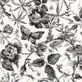 Drawer Liner Contact Paper for Dresser Peel and Stick Wallpaper Sketched Design 15.7x787.4in Self Adhesive Removable Black Maroon Rose Floral Butterfly Vintage Cabinet Shelf Renter Friendly