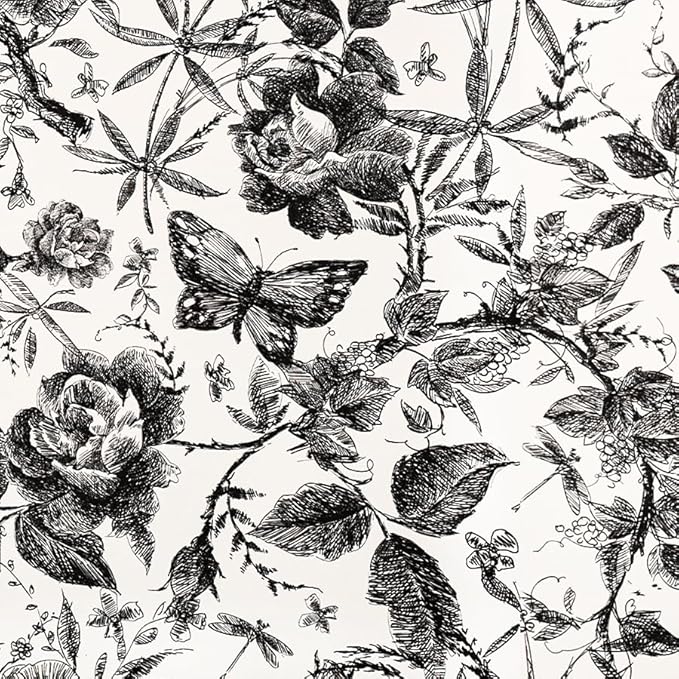 Drawer Liner Contact Paper for Dresser Peel and Stick Wallpaper Sketched Design 15.7x1000in Self Adhesive Removable Black Maroon Rose Floral Butterfly Vintage Cabinet Shelf Renter Friendly