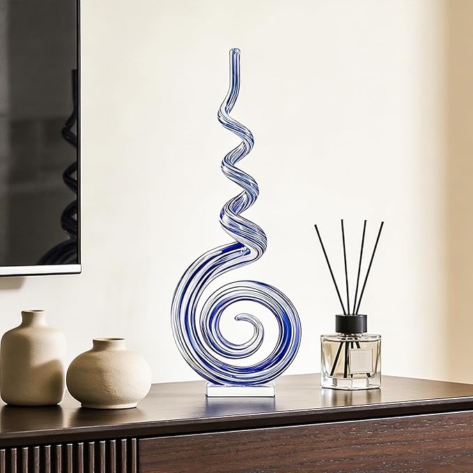 15" Tall Hand-Blown Murano-Style Glass Sculpture Statues Art Ornament Statue Figurines Home Decor Accent Piece Coastal Ocean Nautical Home Decor,Shelf,TV Stand,Tabletop Centerpieces,Wonderful Gift
