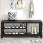 EXCEFUR Shoe Bench, Rustic Wooden Storage Bench for Entryway Hallway, Industrial Indoor Shoe Rack Bench Seat for Living Room Bedroom, 43.3 Inch Black