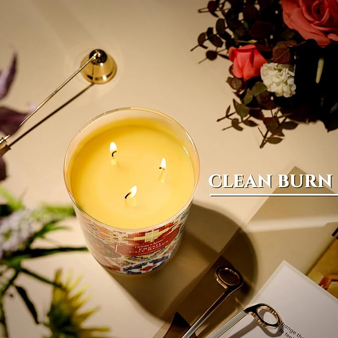 HomeLights Scented Candles | Large Jar 34 Oz Natural Soy Candle | 130 hrs Long-Lasting with 3 Wicks | Bohemian Natural for Home Decor | Gifts for Mom & Women, Fresh Cut Roses