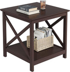 ChooChoo End Table, 24 Inch End Table with 2-Tier Storage Shelf, Side Table for Living Room, Wood Nightstand for Bedroom, Office, Painted Surface, Espresso