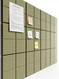 Bumusty Large Felt Bulletin Board, 48" x 36" Cork Board Alternative, 12-Pack Wall Tiles with 4-Compartment Design, 30 Push Pins, 70 Adhesive Tabs, Ideal for Office & Home Decor, Olive Green