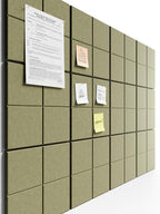 Bumusty Large Felt Bulletin Board, 48" x 36" Cork Board Alternative, 12-Pack Wall Tiles with 4-Compartment Design, 30 Push Pins, 70 Adhesive Tabs, Ideal for Office & Home Decor, Olive Green