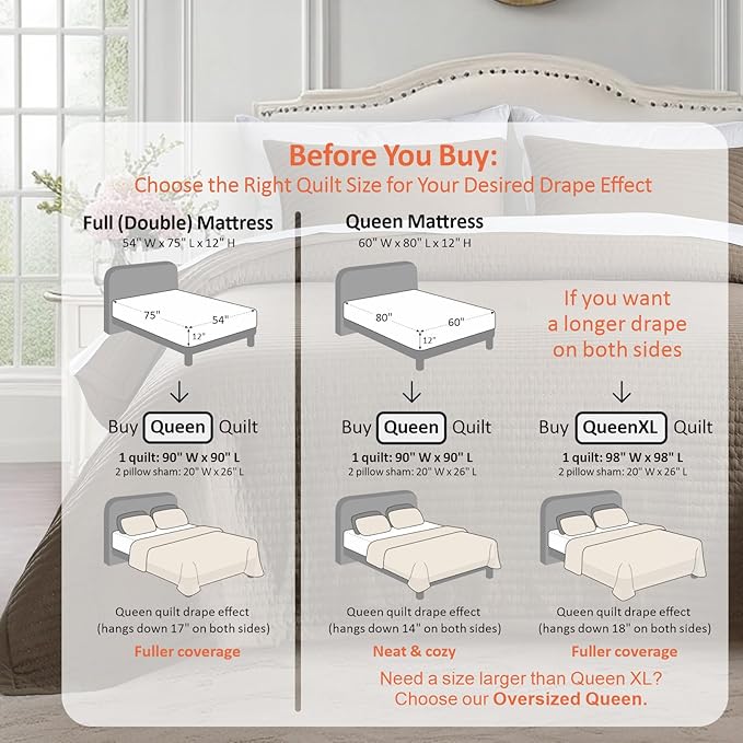 KASENTEX Queen Quilt Set 90"x90" – Soft Washed 3-Layer Lightweight Bedspread, Minimalist Nordic Design, All-Season Spring & Summer Quilt Set (1 Quilt + 2 Pillow Shams), Cub