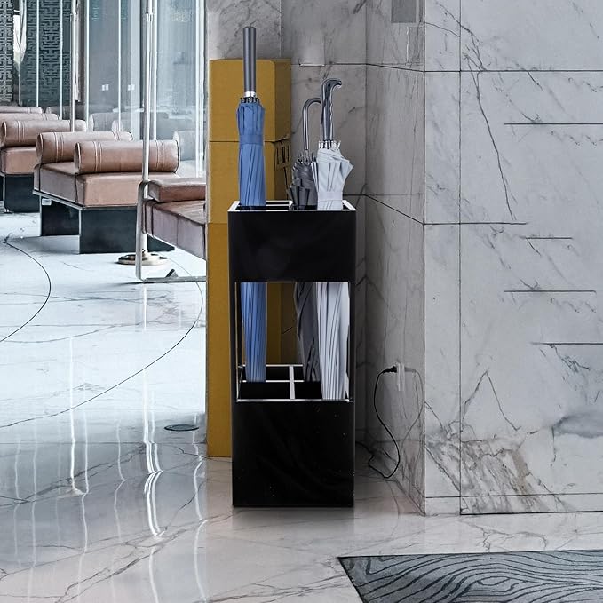 MyGift Premium Hotel Series Opaque Black Acrylic Freestanding Umbrella Holder Rack, Commercial Grade 12mm & 8mm Thick Acrylic Home Entryway Storage Stand for Long and Short Umbrellas