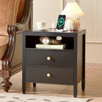 Huuger Black Nightstand Set of 2, Night Stand with Charger Station, Bedside Table with 2 Drawers, Bed Side Tables for Bedroom, Modern Nightstands, Metal Knobs, Painted Surface | with Charger Station, 2 Drawers, Bed Side Tables, for Bedroom, Metal Knobs...