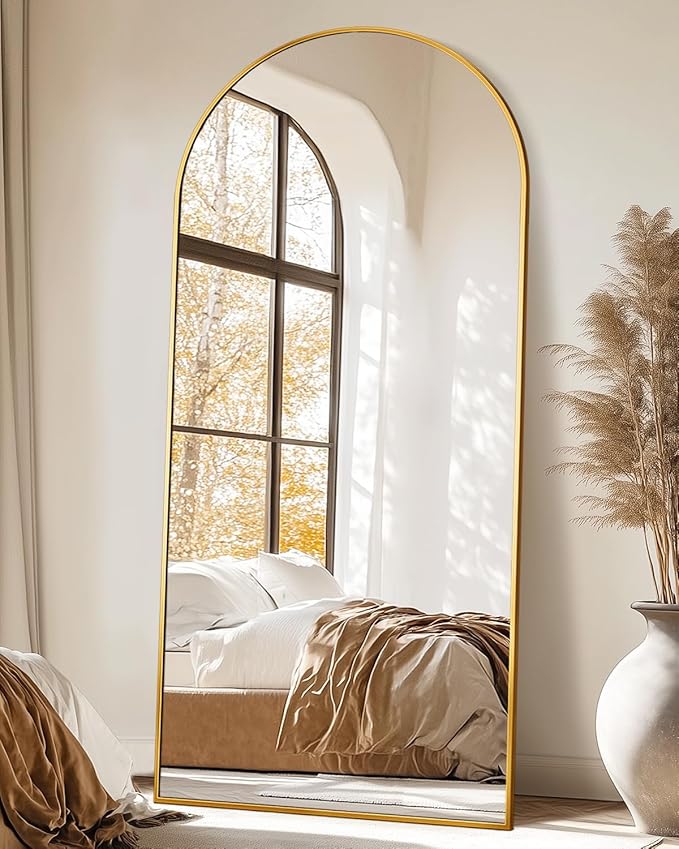 Suidia Arched Full Length Mirror, 71"x32" Floor Mirror Freestanding, Floor Standing Full Body Mirror with Stand for Bedroom, Hanging Leaning Mounted for Living Room Cloakroom, Gold
