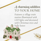 Spode Dolomite Christmas Collectible - Ceramic LED Lighted Miniature Christmas Village Set with Figural Decoration - Indoor Display