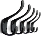 5 Pack Decorative Cast Iron Heavy Duty Double Hooks, Wall Mounted Coat Hooks, Vintage Inspired (Antique Black) (Spoon Hook)