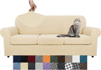 YEMYHOM Latest Checkered 4 Pieces Couch Covers for 3 Cushion Couch High Stretch Thickened Sofa Cover for Dogs Pets Elastic Slipcovers Living Room Furniture Protector (Beige), 71"-91"(3 Cushions)