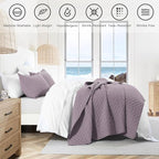 HORIMOTE HOME Quilt Twin Size Grayish Purple, Lightweight Quilt for Summer Ultra-Soft Microfiber Modern Style Quilted Clouds Pattern Bedspread Quit Set 2 Pieces (1 Quilt and 1 Pillow Sham)