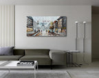Alenoss Modern Oil Paintings on Canvas Wall Art, Paris Eiffel Tower Landscape Abstract Paintings for Living Room Bedroom Office Wall Decor 48x24 Inches, Ready to Hang