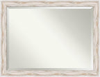 Amanti Art White Wall Mirror 35x45 Alexandria White Wash Rectangle Bathroom Mirror for Wall Decor Living Room, X-Large Cottage Wood Frame, Hangs Horizonally and Vertically, Bathroom Decor, Beveled
