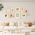 Egofine 12x16 Picture Frames Set of 4, Made of Solid Wood Covered by Plexiglass 9x12 and 11x14 with Mat or 12x16 without Mat, for Wall Mounting Photo Frame Oak Wood