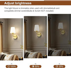 Modern Wall Sconces Set of 2, Hardwired Wall Lights with Flared White Fabric Shade, Brushed Gold Wall Lamps for Bedroom Bedside Stairway Bathroom Living Room(ETL Listed)