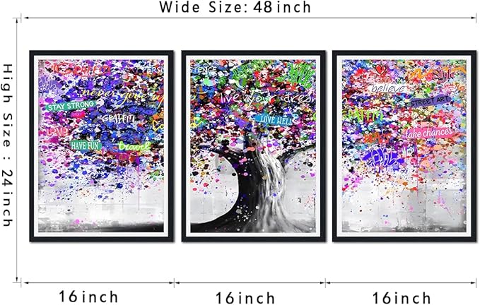 Novatique Tree Wall Art for Bedroom Colorful Painting Wall Art Living Room Graffiti Picture Poster Ready to Hang Home Decoration,16" x 24" x 3pcs