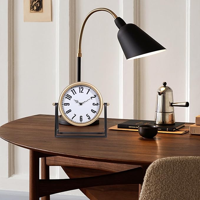 Modern Golden Table Clock on Stand, Vintage Decorative Desk and Shelf Clock, Mantel Clock Farmhouse Clocks, Home Décor for Living Room, Bedroom, Bedside, Desk, Gift Clocks (Gold)