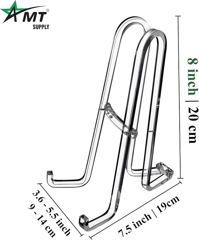 AMT 8 Inch Acrylic Plate Stands - Display Stand + Frame Holder for Picture, Decorative Plate, Book, Photo Easel (1 Pack)