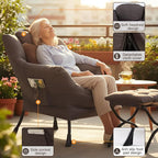 Lazy Chair with Ottoman, Large Lounge Accent Chair with Ottoman and a Throw Pillow, Shadow Grey Reading Chair for Living Room Bedroom Dorm Room Office Apartment Relaxing Use