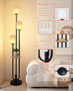 Lightdot Black Dimmable Floor Lamp with Shelf, Modern Floor Lamps with Oval Striped Lampshade& Bulb Included 3-Lights Candle Holder Style Tall Lamp for Living Room/Bedroom/Sofa Beside/Corner Decor