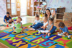 Booooom Jackson Classroom Rug Elementary 6’7'’ x 9', ABC Classroom Carpet Green Preshool Rugs for School, Classroom Area Rug Educational Carpet with Alphabet Non-Slip Backing,