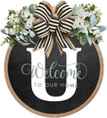 Circular Surname Front Door Welcome Sign - 26 Letter House Wreath, Front Porch Decorations, Year-Round Home Decor (U)