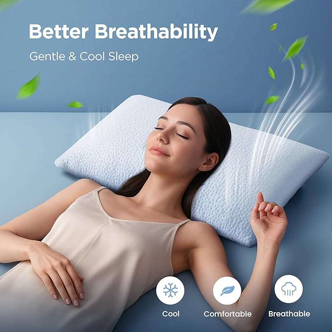 Sophia & William Cooling Bed Pillow for Sleeping (Standard Size) Adjustable Shredded Memory Foam Pillow for Side, Back and Stomach Sleepers