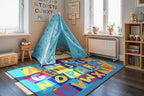 Booooom Jackson ABC Classroom Rug Elementary, Educational Carpet 6’7'’ x 9' Blue Preshool Seating Rug with Alphabet for School, Daycare, Reading Corner, Non-Slip