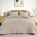 KASENTEX Greek Velvet Queen Quilt Set, 3× Softer Luxe Sheen, 100% Cotton Backing, 150GSM Down-Alternative Fill, Expanded 98×98" Coverage for Fuller Side Drape (1 Quilt + 2 Pillow Shams), Sandshell