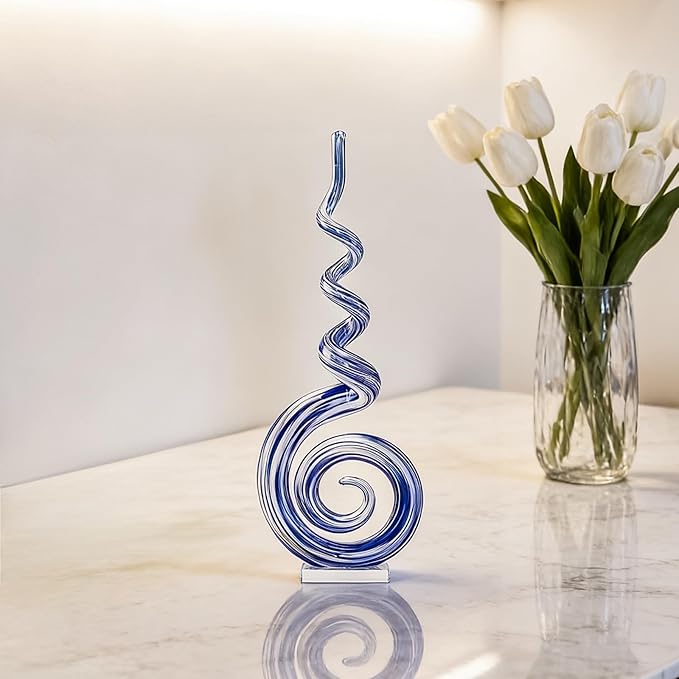 15" Tall Hand-Blown Murano-Style Glass Sculpture Statues Art Ornament Statue Figurines Home Decor Accent Piece Coastal Ocean Nautical Home Decor,Shelf,TV Stand,Tabletop Centerpieces,Wonderful Gift