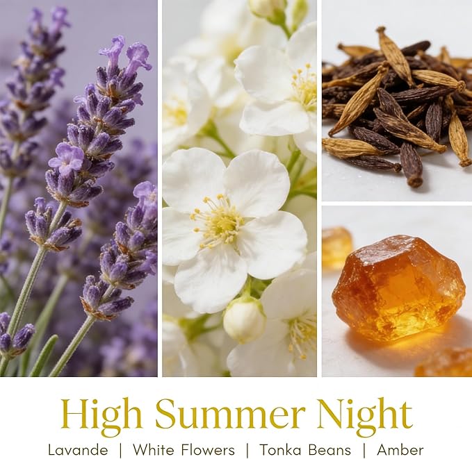 HomeLights Scented Candles | Large Jar 34 Oz Natural Soy Candle | 130 hrs Long-Lasting with 3 Wicks | Industrial Chic Home Decor | Gifts for Mom & Women, High Summer Night