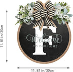 Circular Surname Front Door Welcome Sign - 26 Letter House Wreath, Front Porch Decorations, Year-Round Home Decor (F)