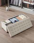 Velvet Storage ottoman bench with legs,43.5”W x 15.7”D x 15.7”H,metal frame end of bed bench hold up to 770 LB,Large Storage Chest hold up to 770 LB,White UASND623W
