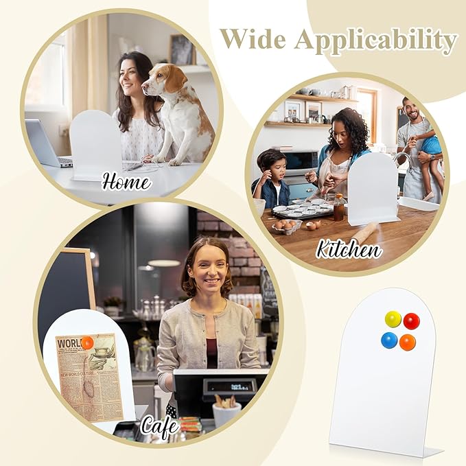 Shimeyao 2 Pcs Magnetic Bulletin Board for Tabletops with 8 Magnets Memo Display Easel Stand for Home Office School Kitchen Table Supplies (Arched,White,12 x 8.5 Inch)