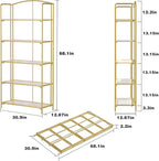 Crofy No Assembly Folding Bookshelf for Living Room, 5 Tier Gold Collapsible Book Shelf for Home Office, Portable Bookcase Storage Organizer
