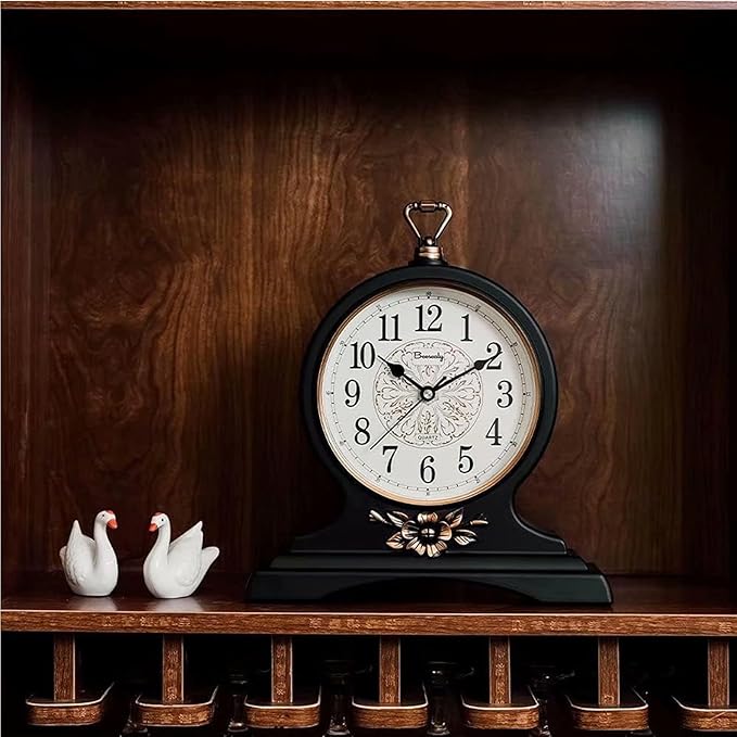 Silent Movement Mantel Clock - Elegant Vintage Home Décor for Office, Desk, Fireplace, Shelf - HD Glass Lens for Classic Style and Accurate Timekeeping